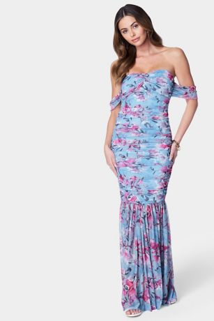 drop waist dress Long Floral-Print Drop-Waist Prom with Back Bow– PromGirl Sexy Women's Formal Long Category_WOMEN Size:Large (L): 30-31 inches (Preorder 7-14 business days)